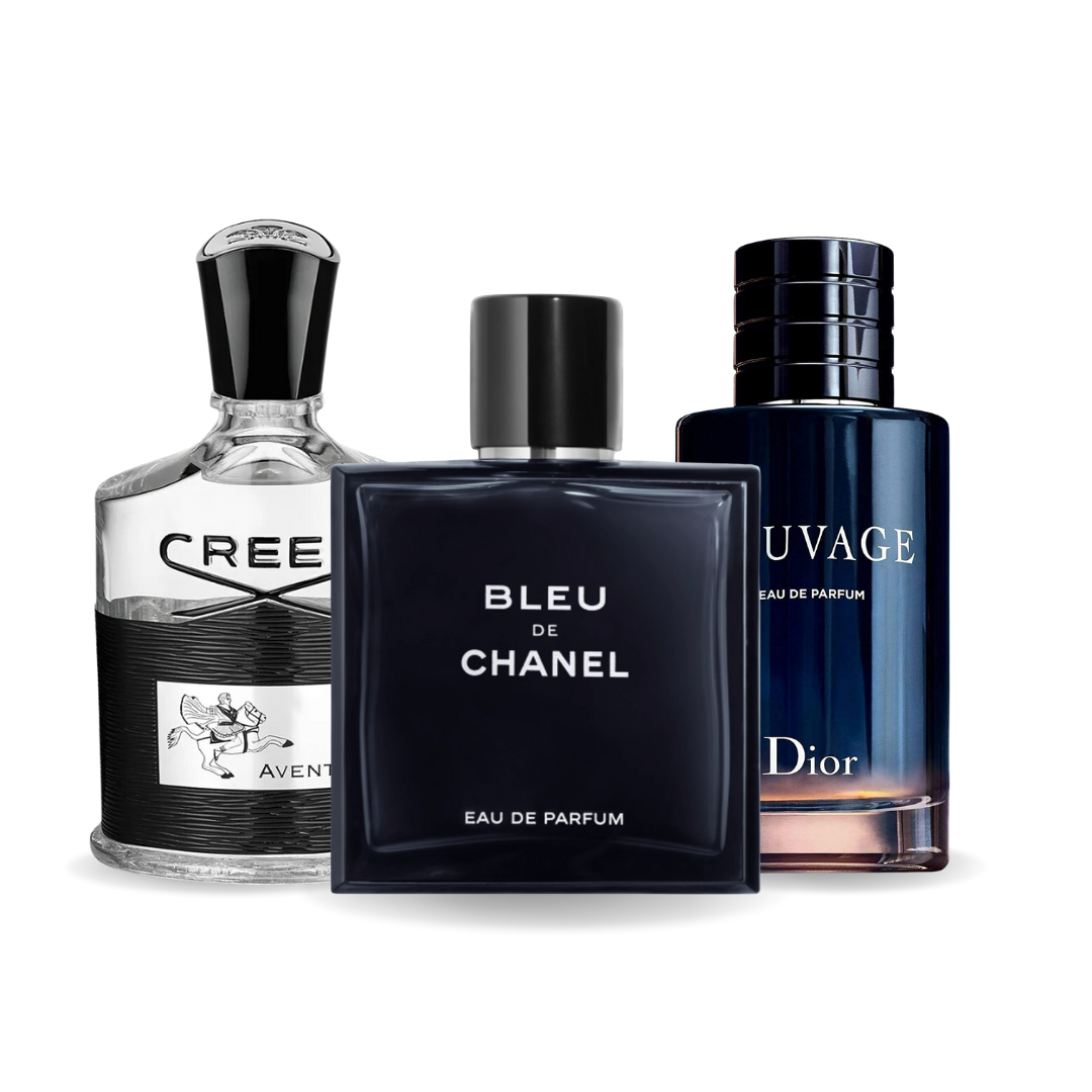 Coffret de 3 parfums:  AVENTUS,  BLEU DE CHANEL and  SAUVAGE 100ml